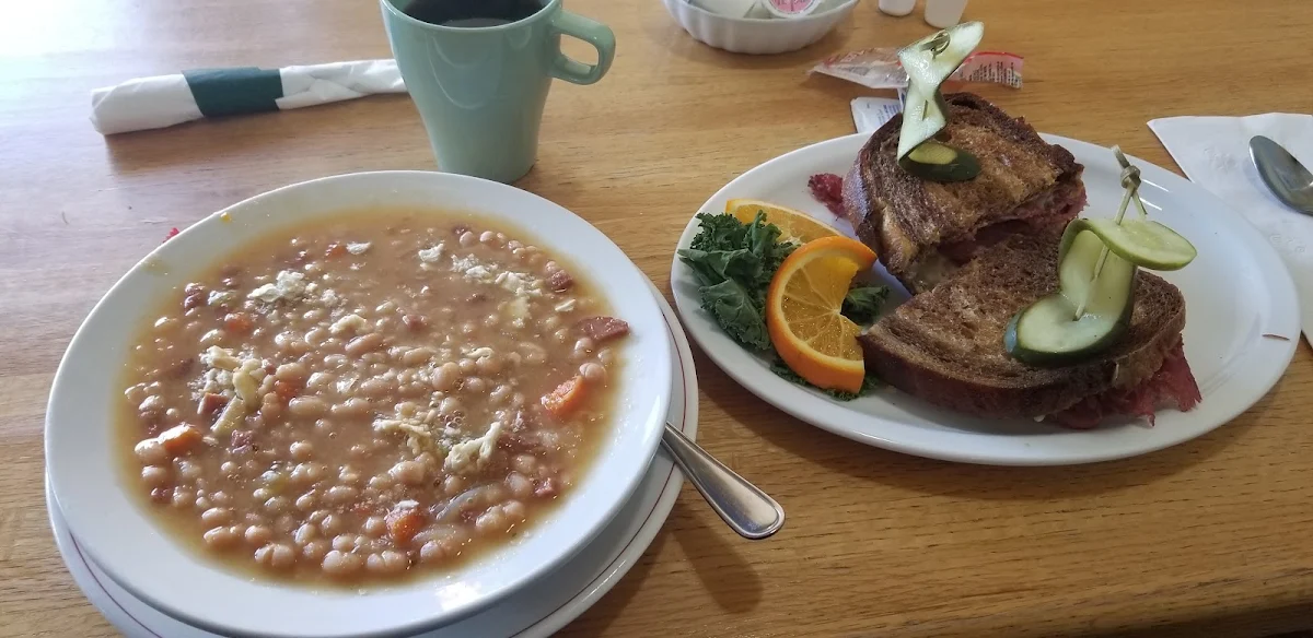Ham and Bean Soup Corn Beef on Marble Rye