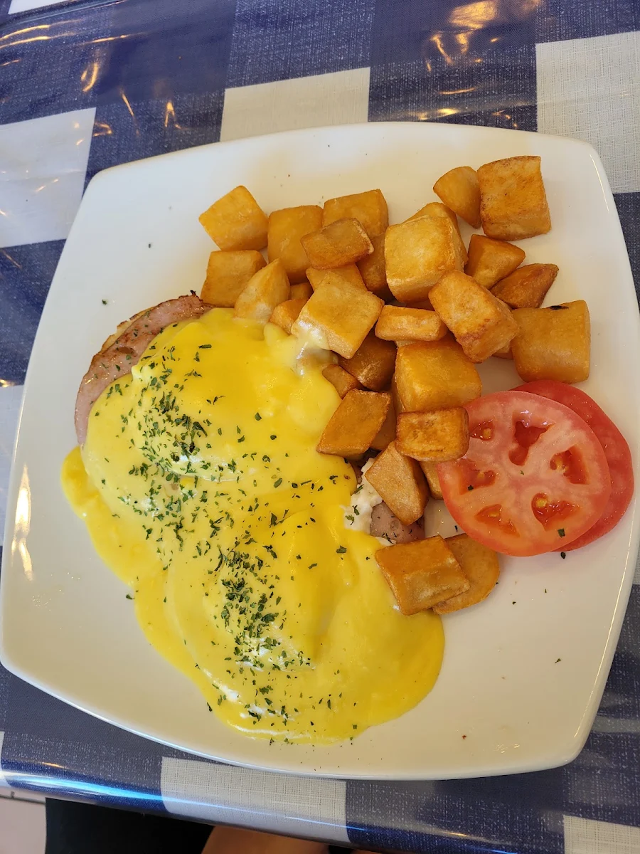 Burger and Eggs Benedict