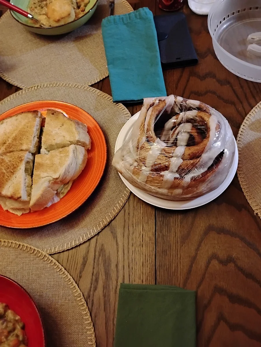 blt Sandwich and Very Large Cinnamon Roll