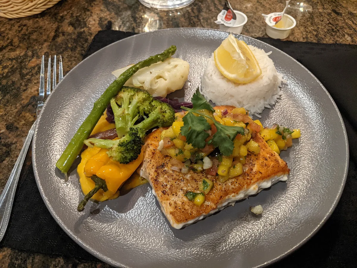 Grilled Char with Mango Salsa and Vegetables of the Day