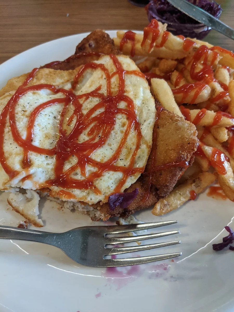 Schnitzel Breakfast with Side of Red Cabbage