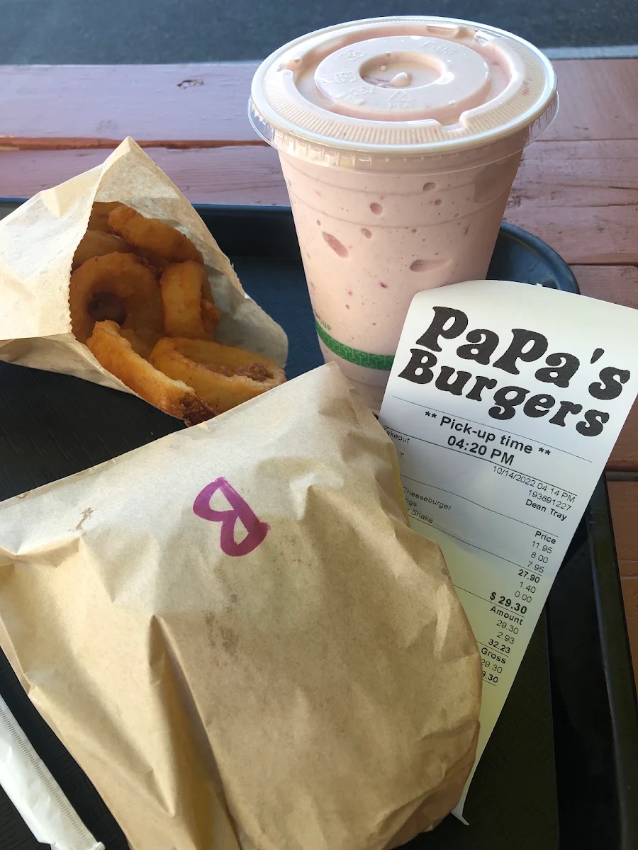 Bacon Cheese Burger Onion Rings Strawberry Shake