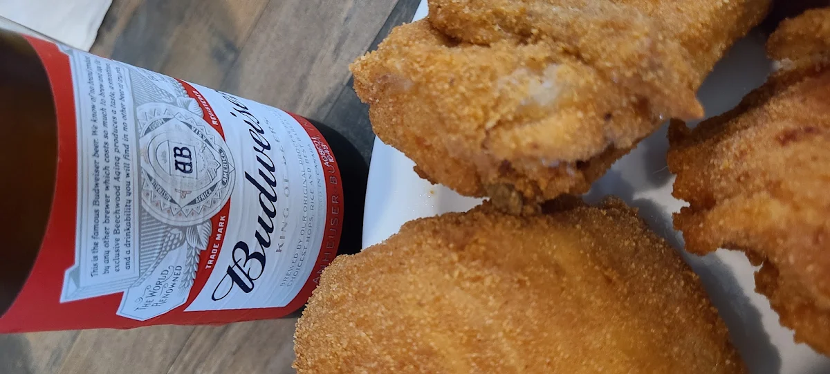 Chicken Colsa Mached Potato Salad Budwiser Beer