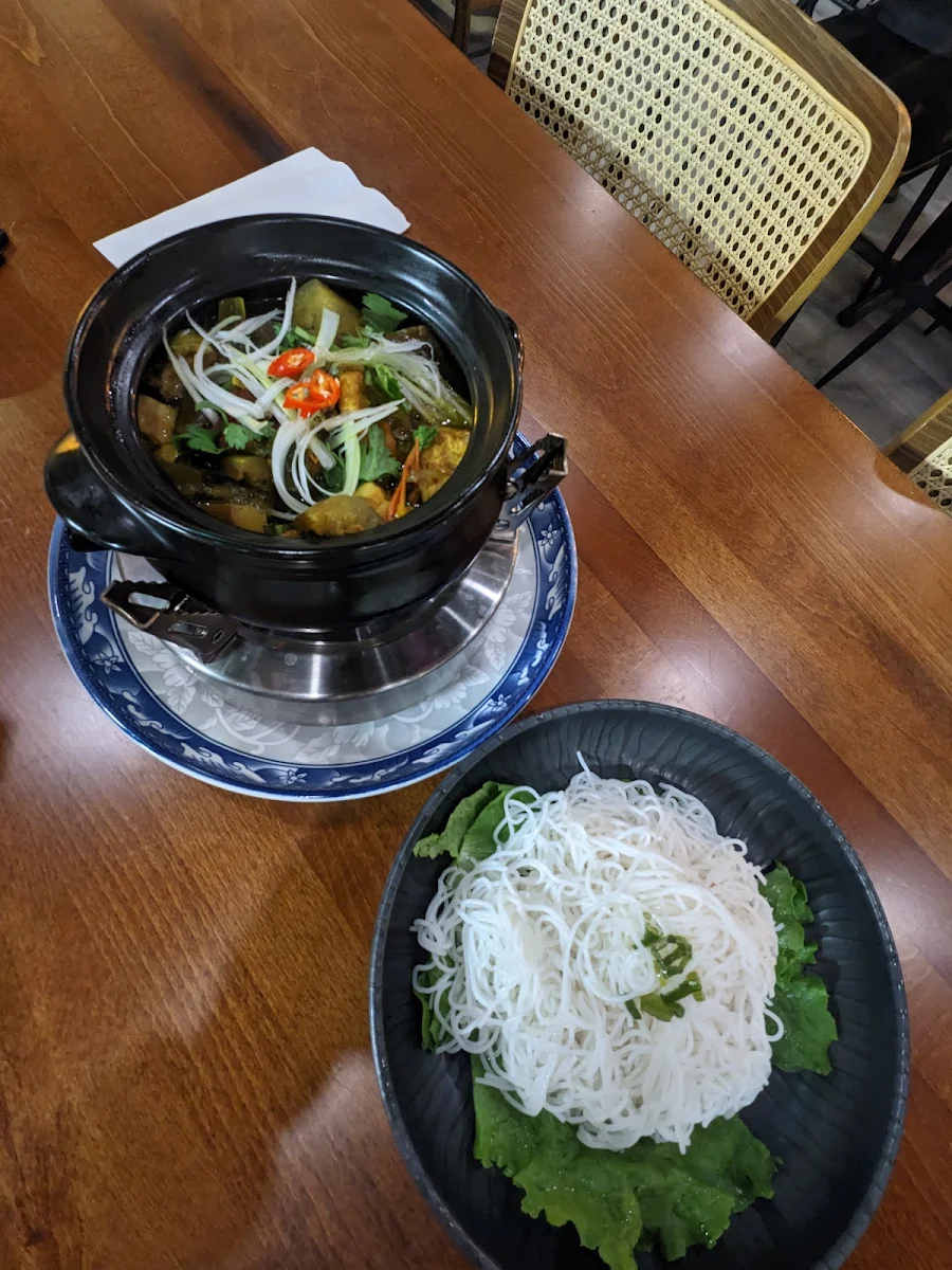 CÀ Tím Stew with Pork Tofu & Herbs Vermicelli- Bún CÀ Tím