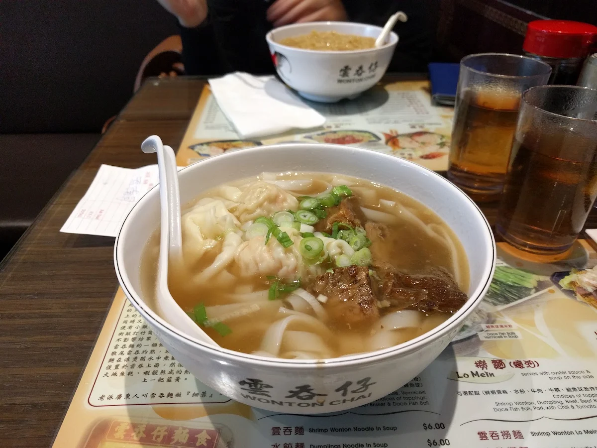 Wonton and Beef Brisket on Rice Noodles