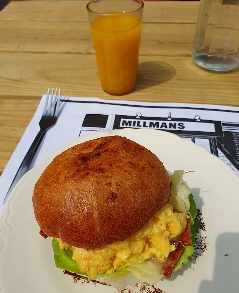 Breakfast Sandwich and Orange Juice