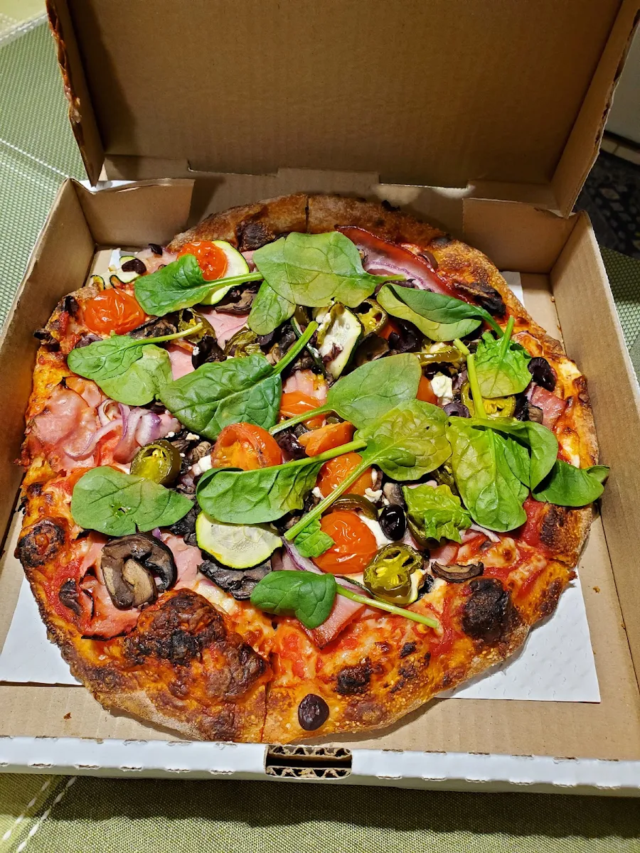 Vegetarian Pizza with Ham and Jalapeno Peppers