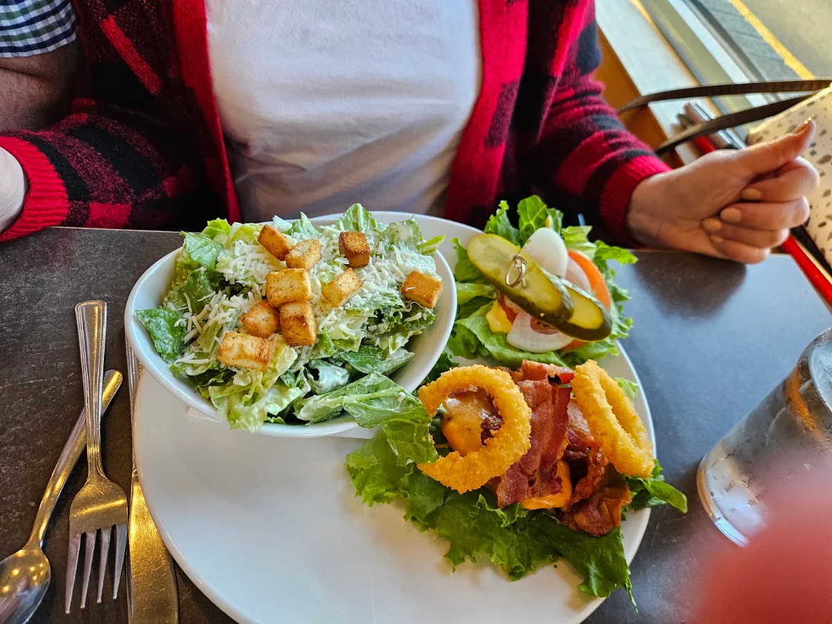 Honey Barbeque Chicken Burger on a Lettuce Wrap with Caesar Salad