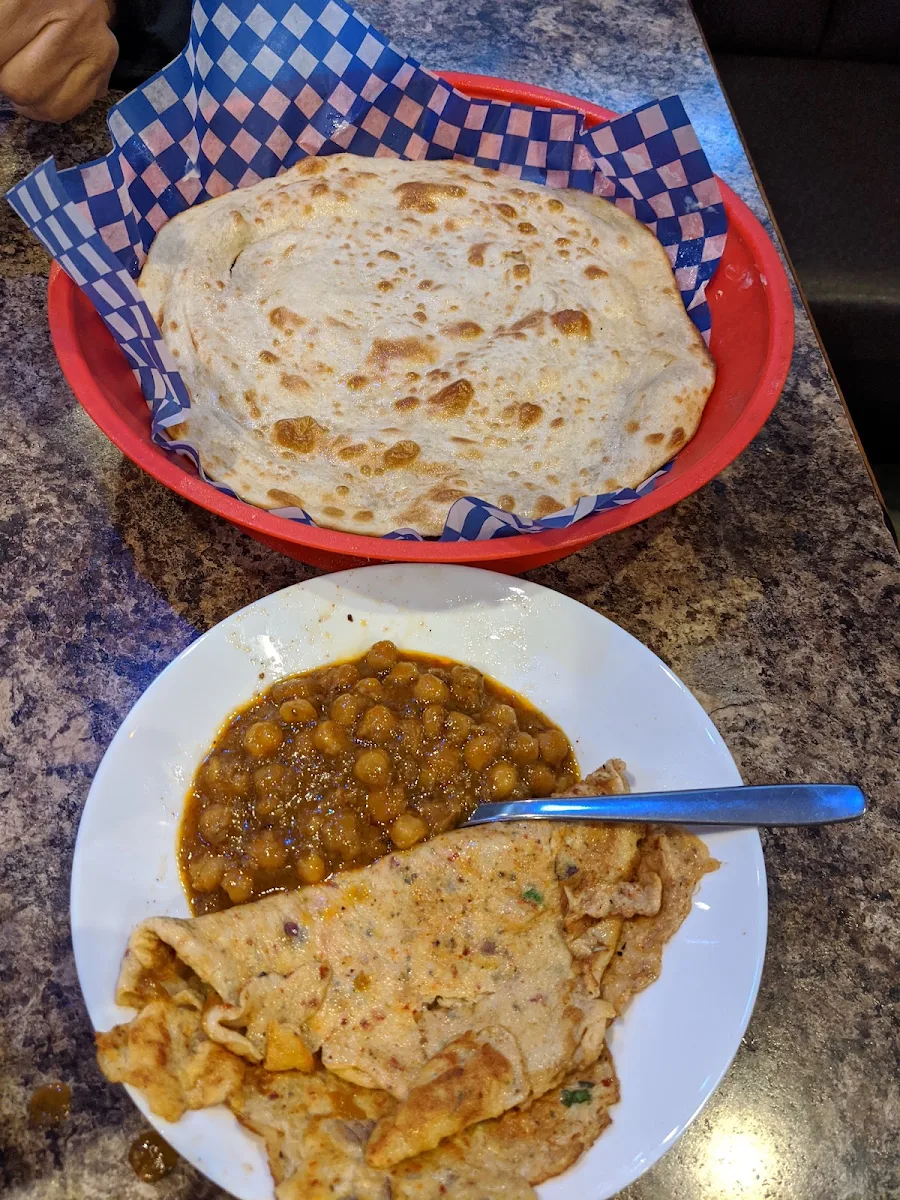 Lacha Paratha Omelet and Channa Masala