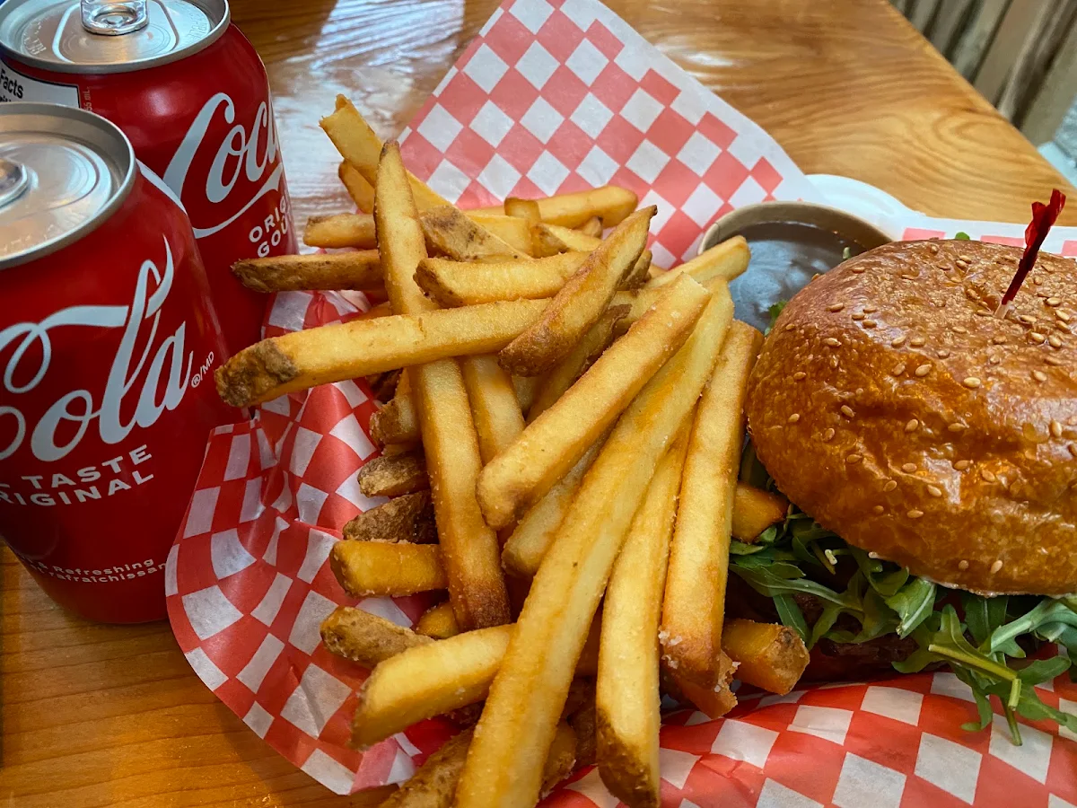 Beef Burger and Fries with Side Gravy
