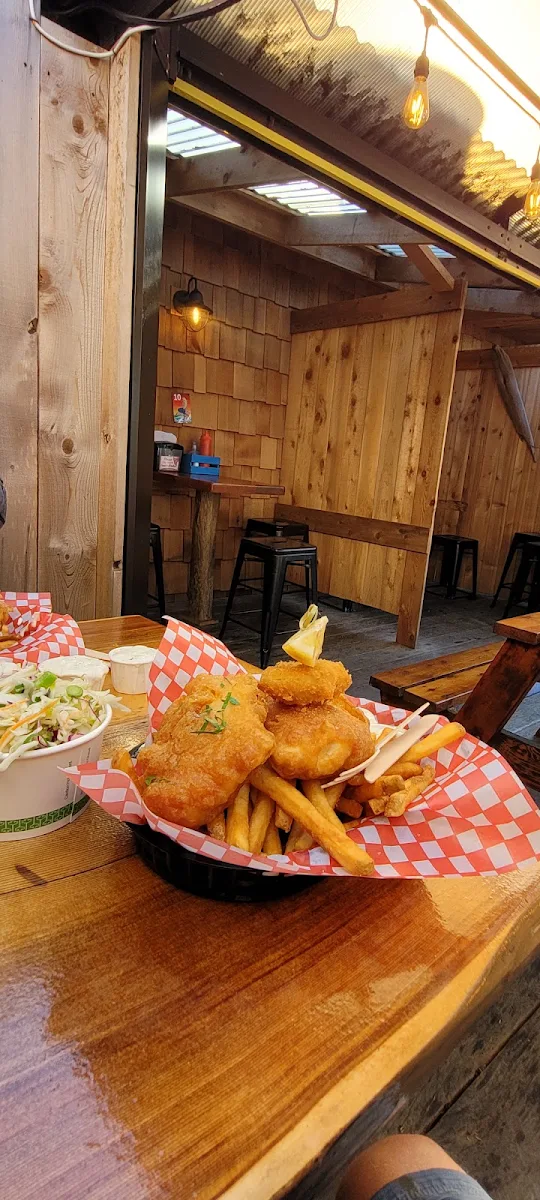 Halibut Fish and Chips with Fried Pickles