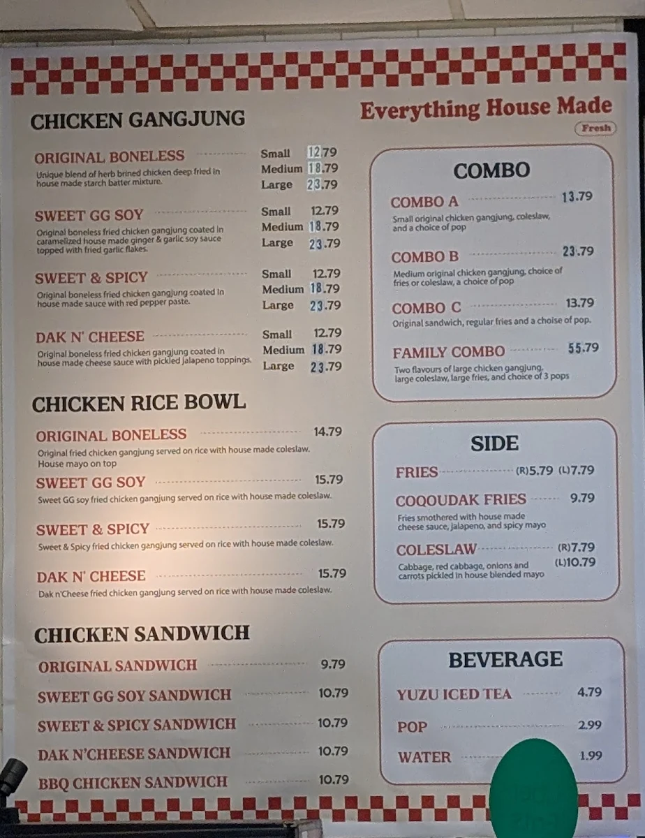 Menu, Coqoudak