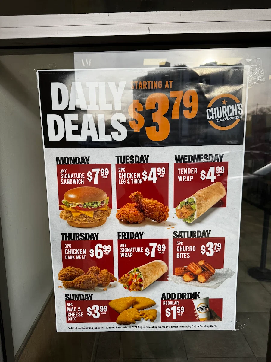 Menu, Church's Texas Chicken