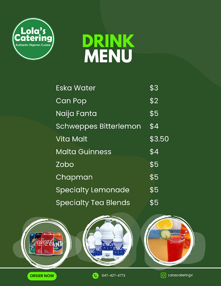 Menu, Lola's Catering Vaughan