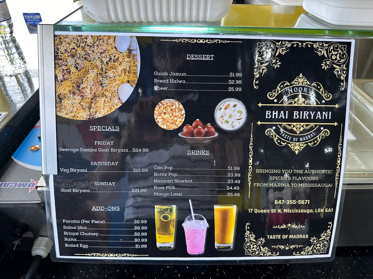 Menu, Noor's Bhai Biryani