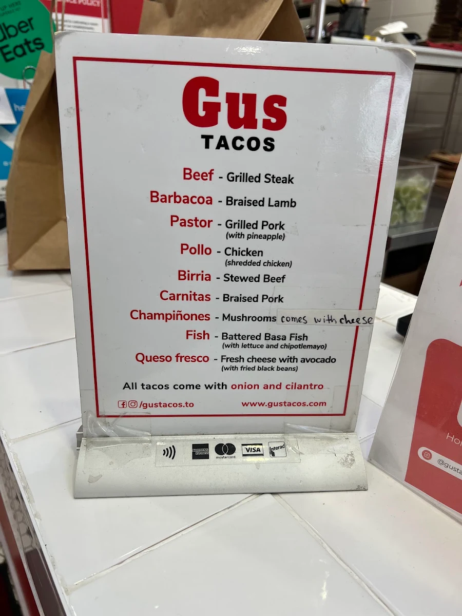 Menu, Gus Tacos