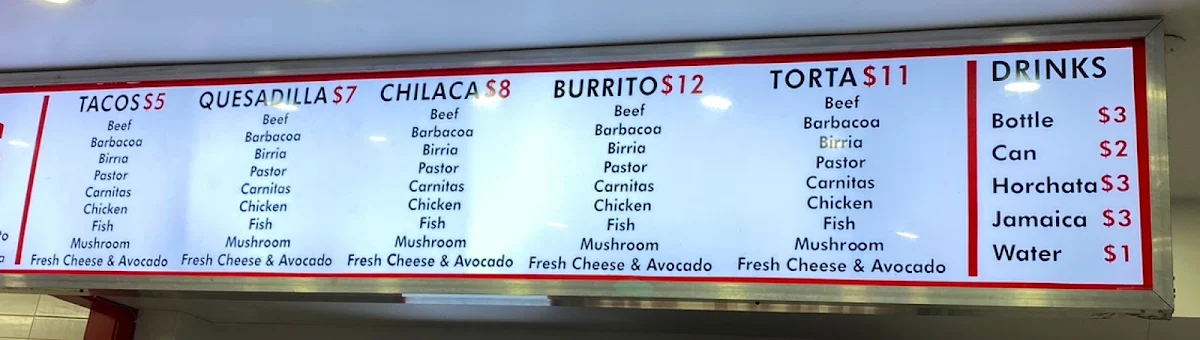 Menu, Gus Tacos