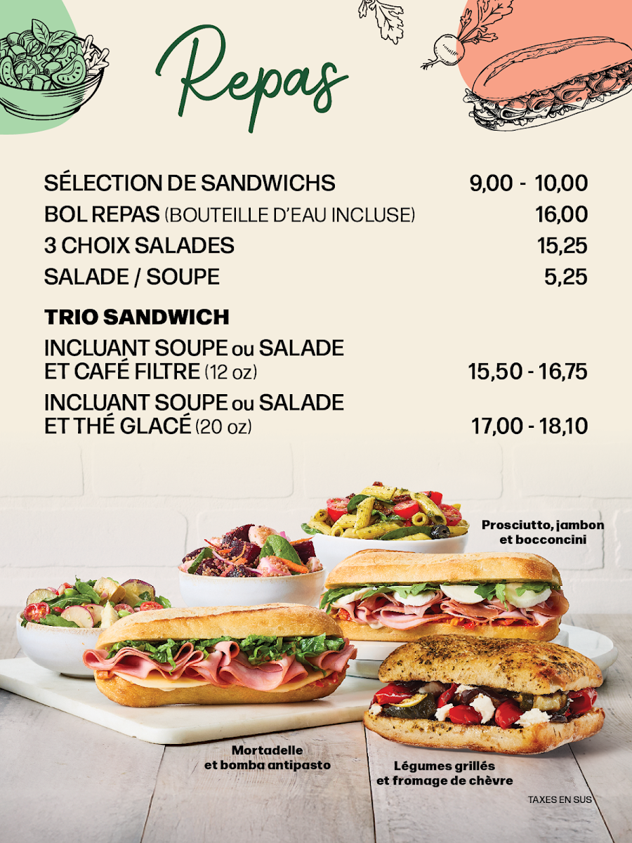 Menu, Café Dépôt