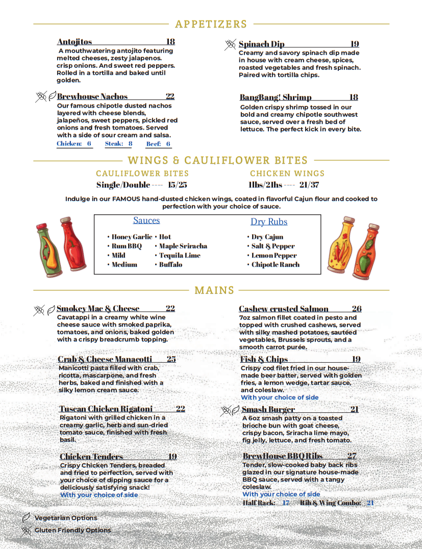 Menu, The Brew House on the Grand
