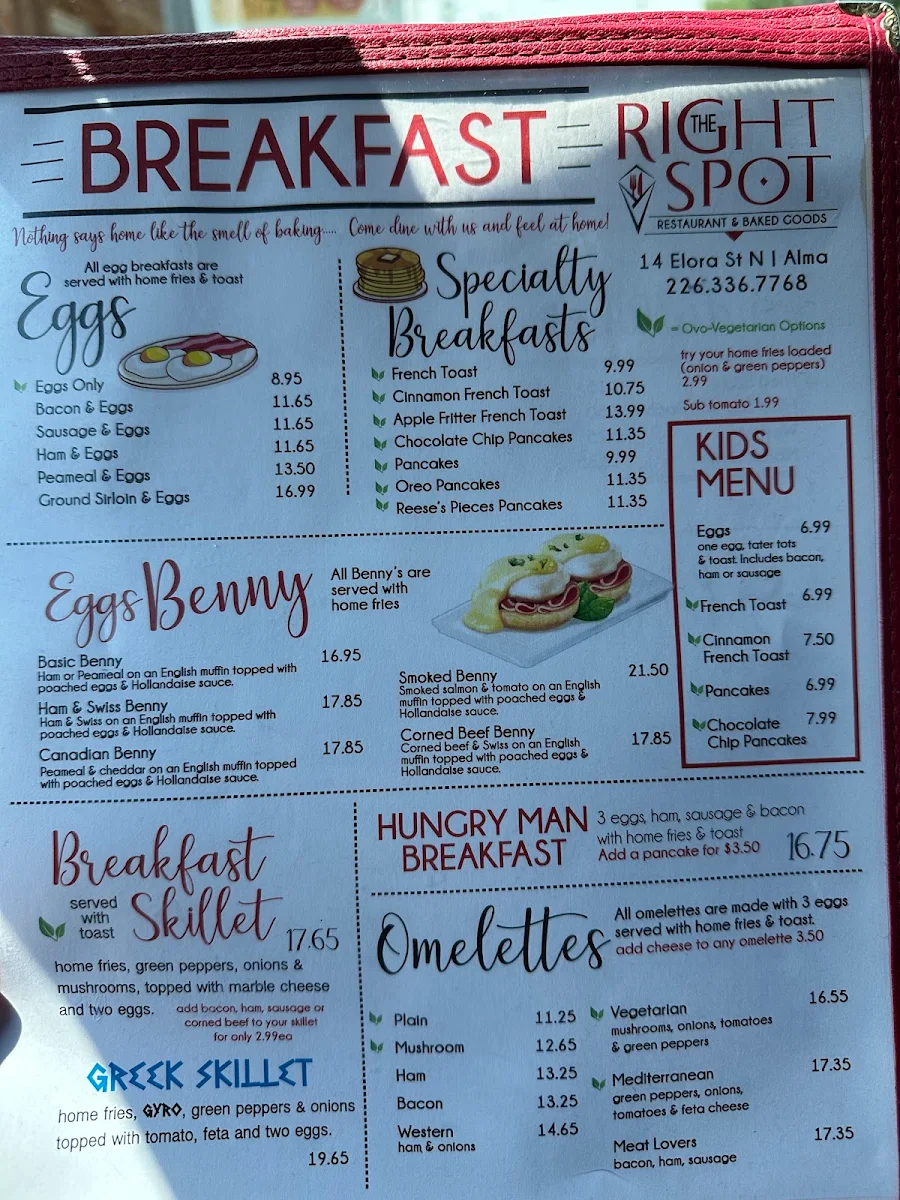 Menu, The Right Spot Restaurant Baked Goods