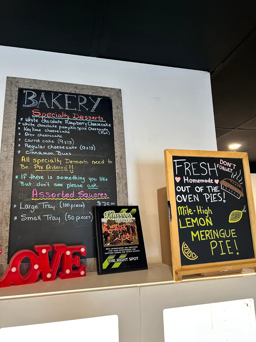 Menu, The Right Spot Restaurant Baked Goods