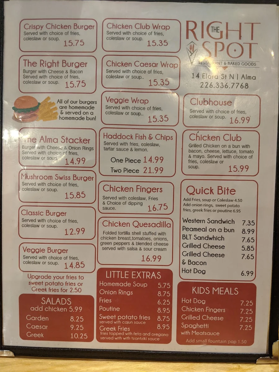 Menu, The Right Spot Restaurant Baked Goods