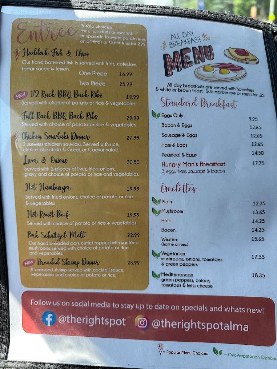 Menu, The Right Spot Restaurant Baked Goods