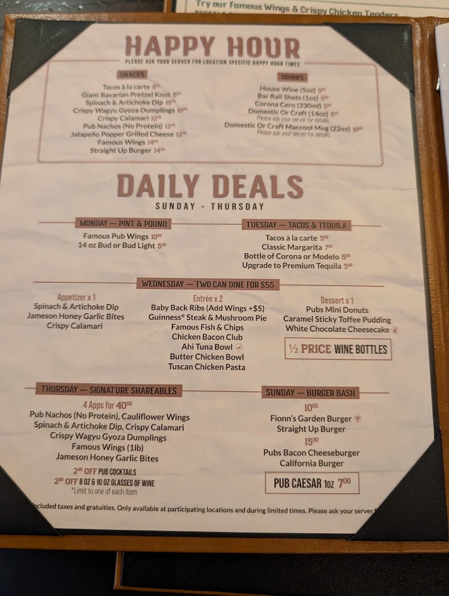 Menu, Fionn MacCool's