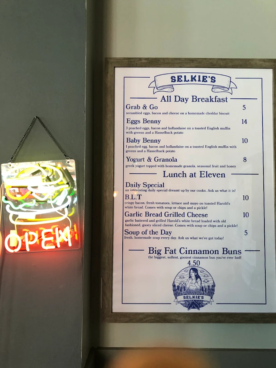 Menu, Selkie's Neighbourhood Diner