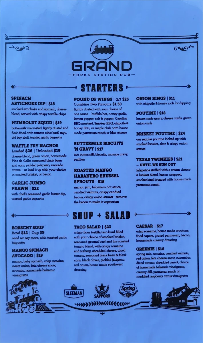 Menu, Grand Forks Station Pub