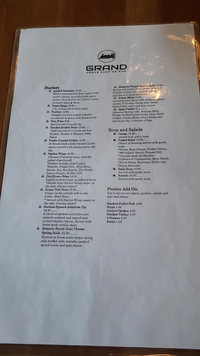 Menu, Grand Forks Station Pub