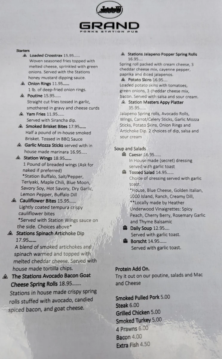 Menu, Grand Forks Station Pub