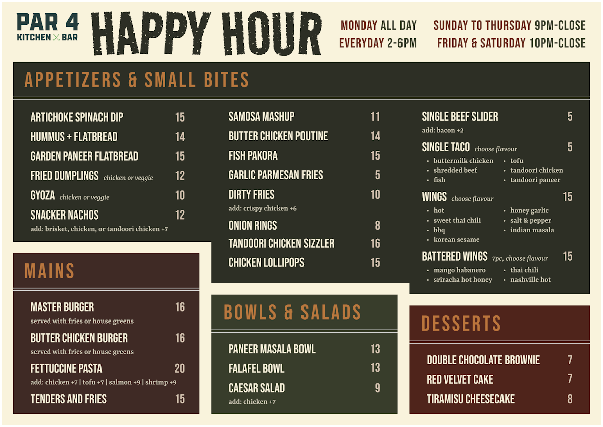 Menu, Par4 Kitchen & Bar | Surrey Sports Bar & Restaurant