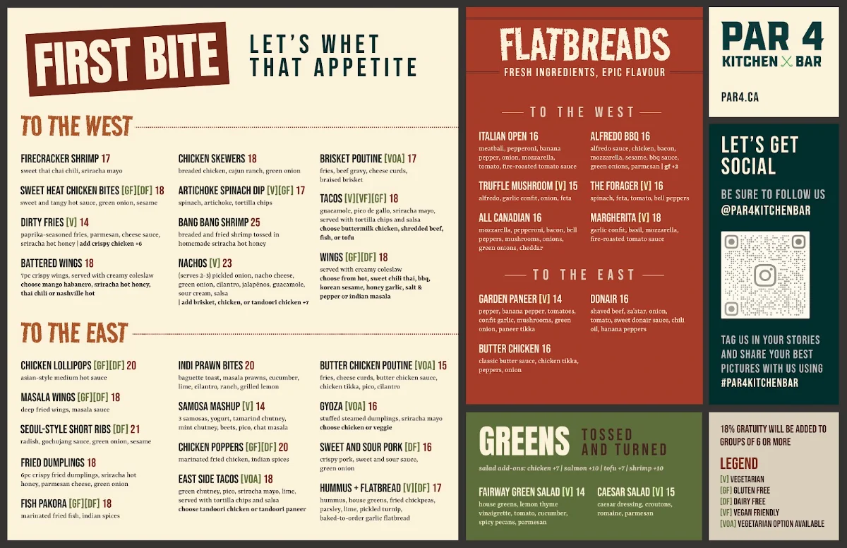 Menu, Par4 Kitchen & Bar | Surrey Sports Bar & Restaurant
