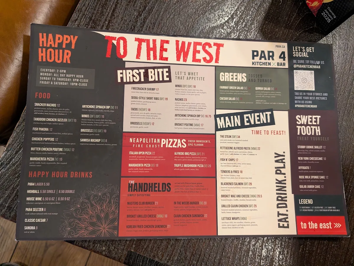 Menu, Par4 Kitchen & Bar | Surrey Sports Bar & Restaurant