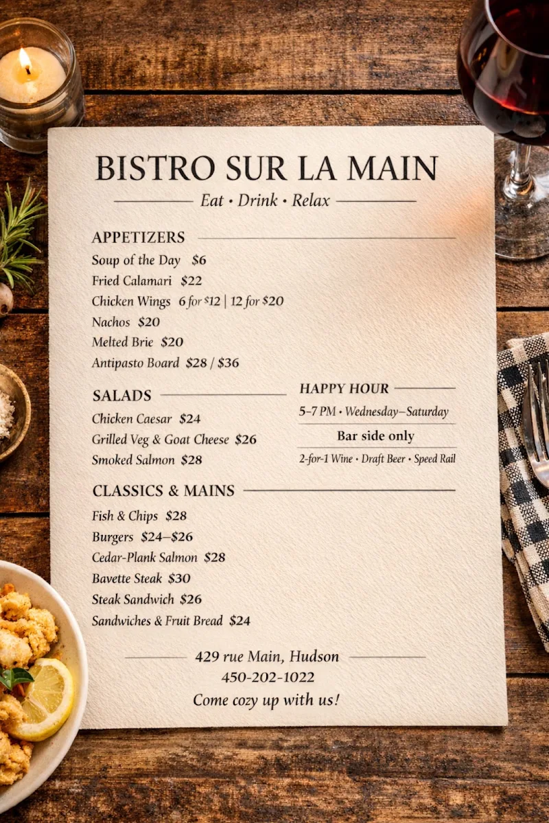 Menu, Bistro sur la Main