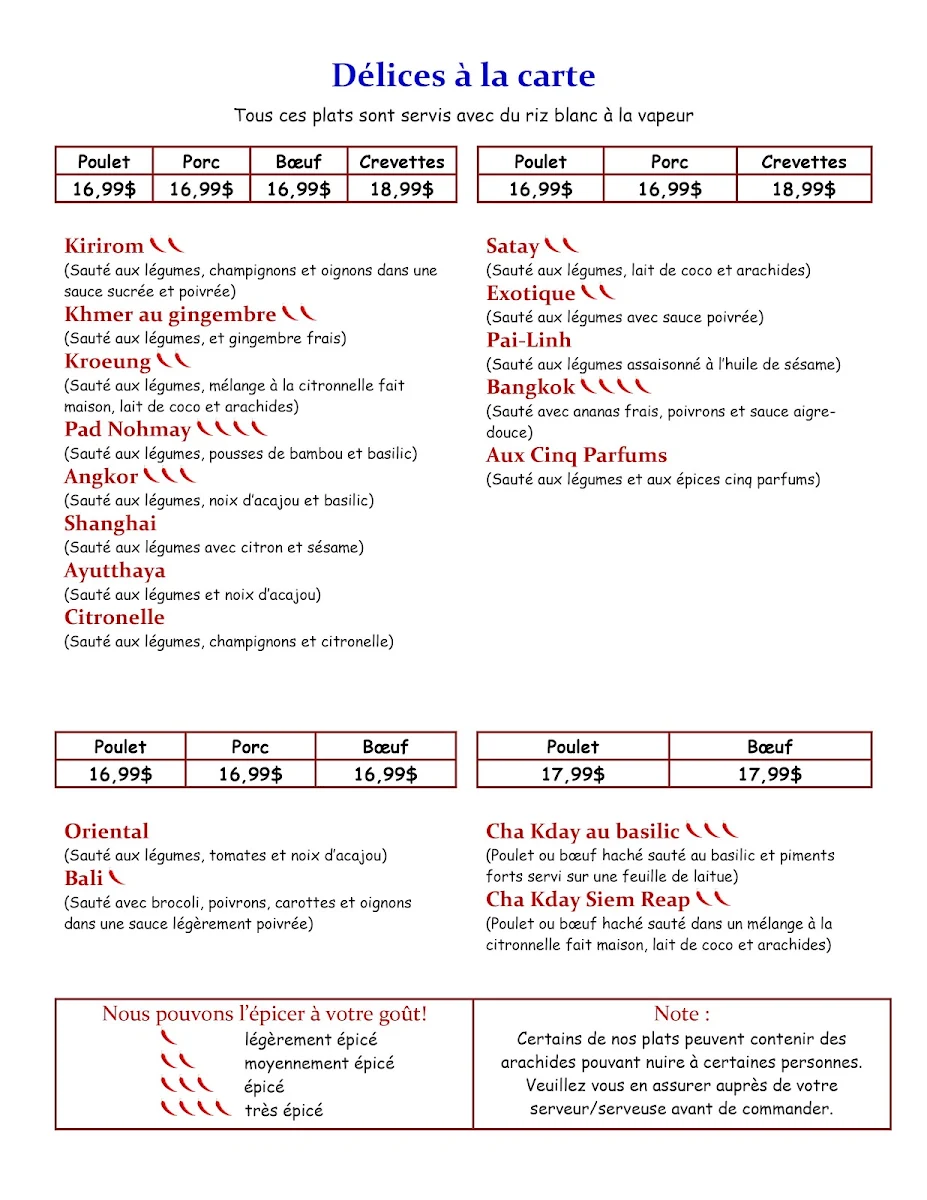 Menu, Restaurant Thaï Sélect