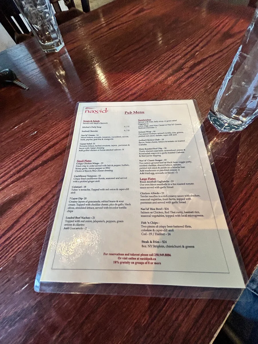 Menu, nax'id' Pub