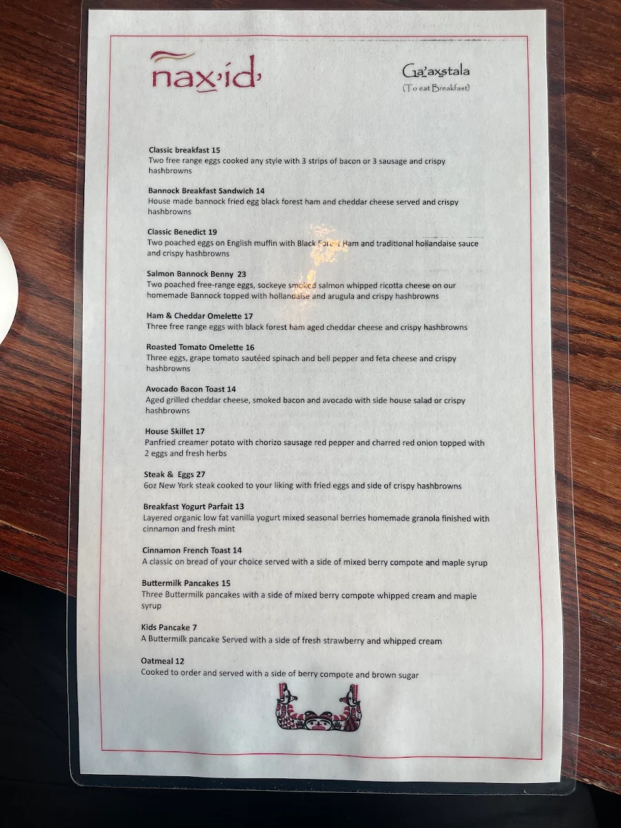Menu, nax'id' Pub