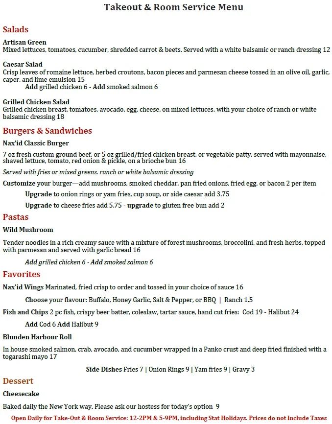 Menu, nax'id' Pub