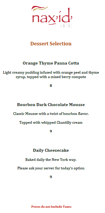 Menu, nax'id' Pub