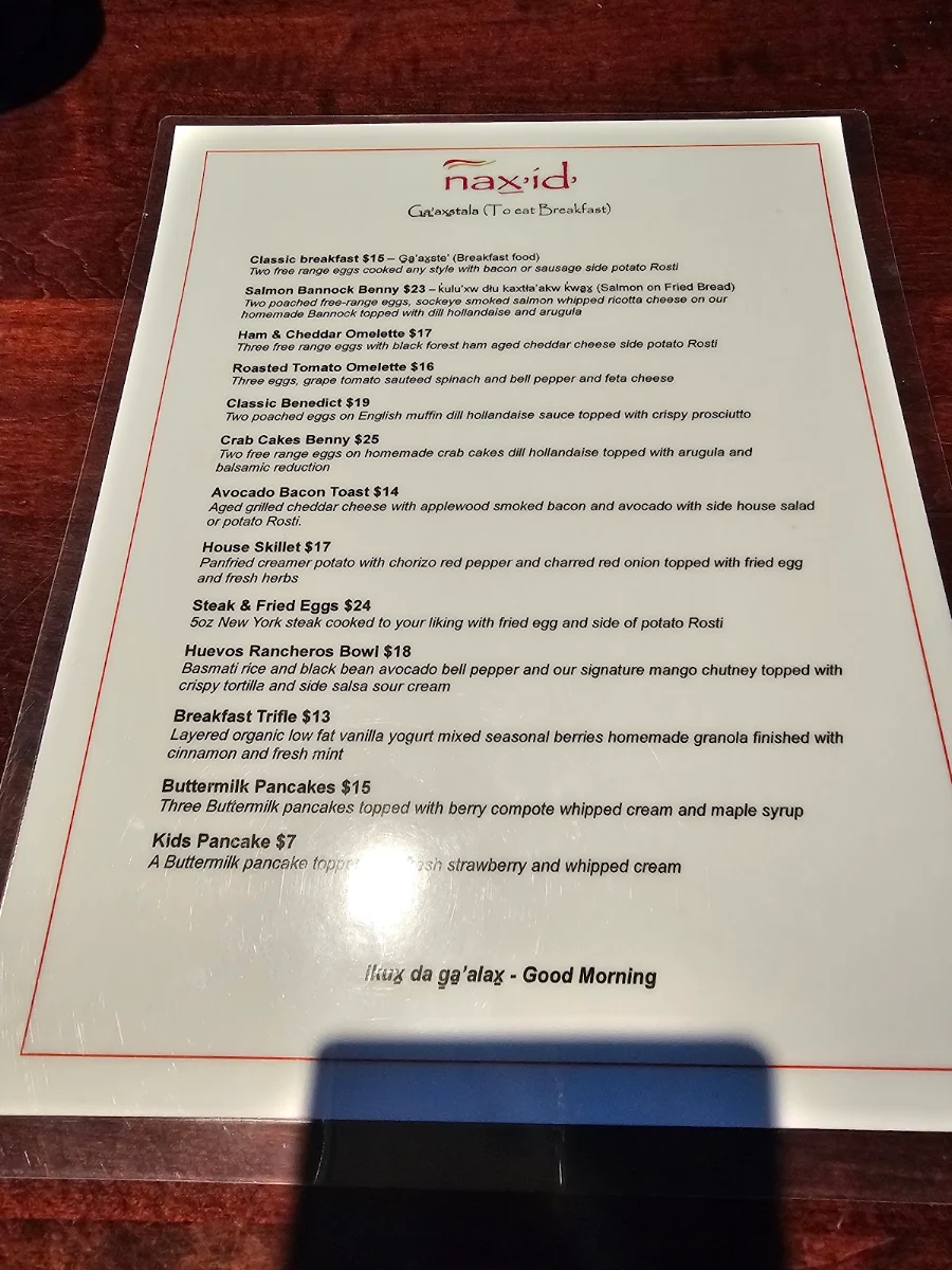 Menu, nax'id' Pub