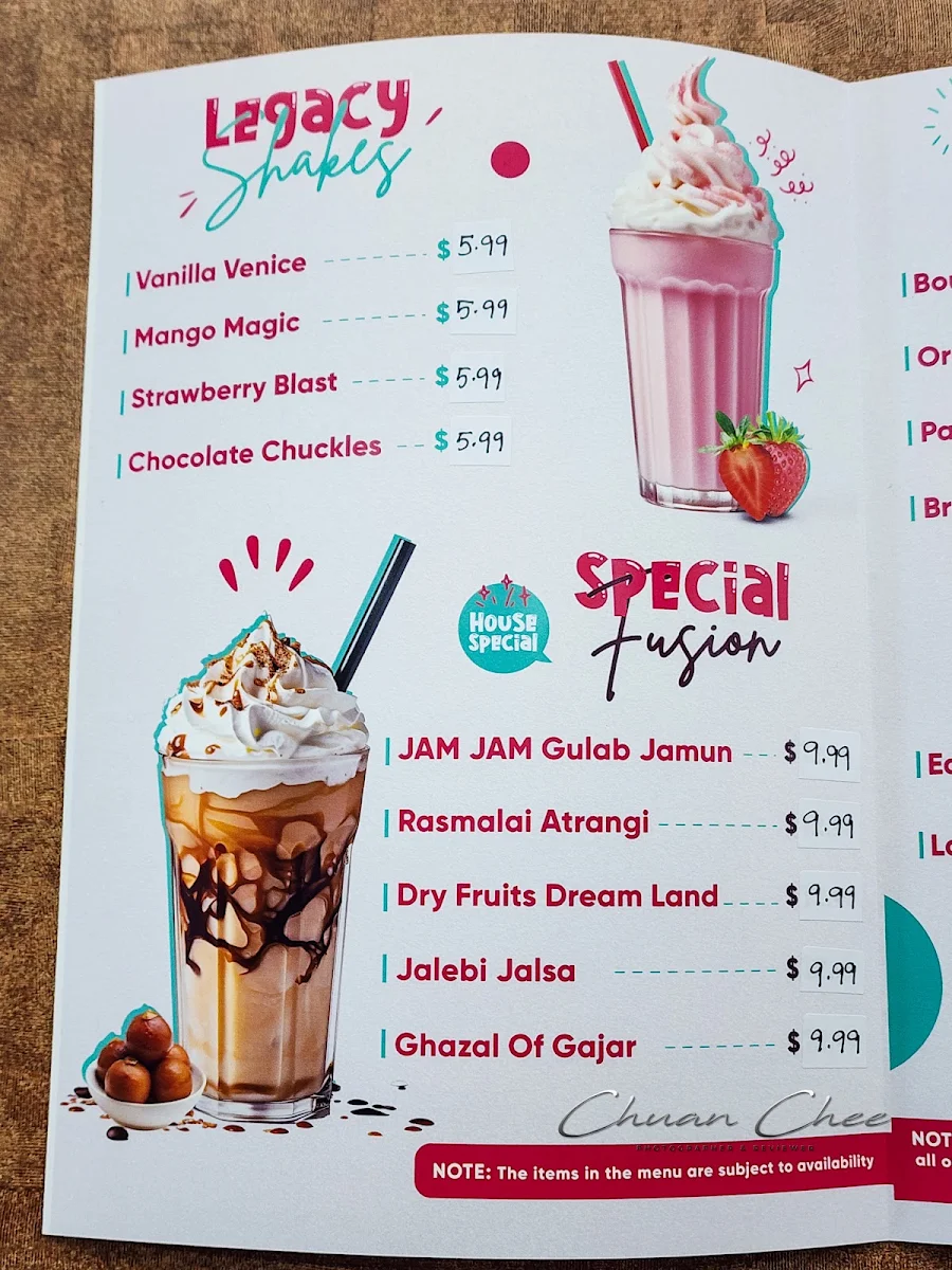 Menu, Mr Shakes