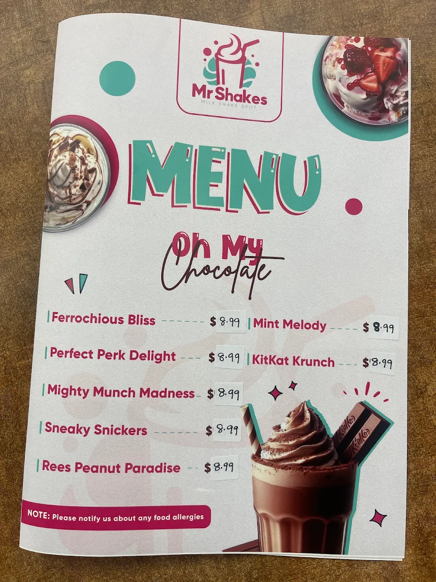 Menu, Mr Shakes