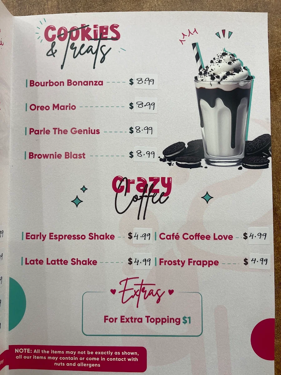 Menu, Mr Shakes