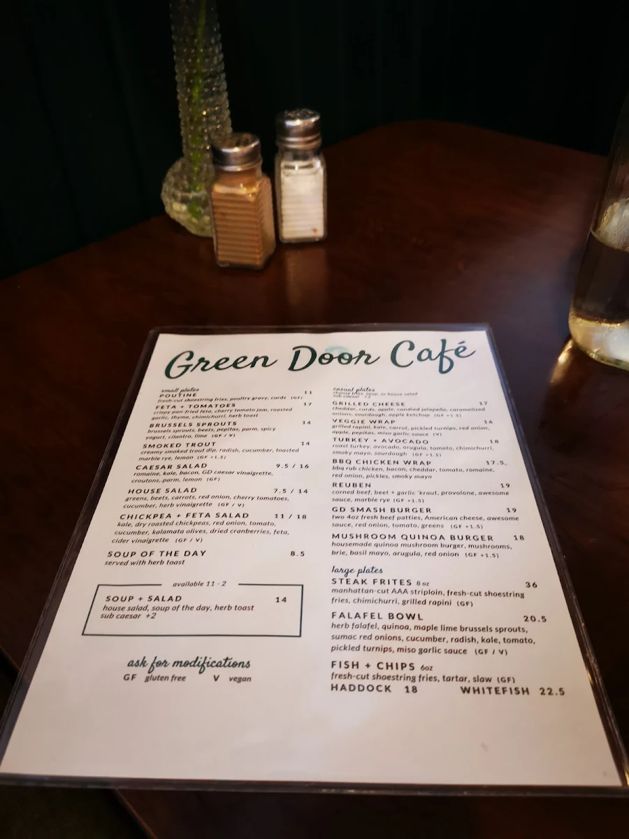 Menu, The Green Door Cafe