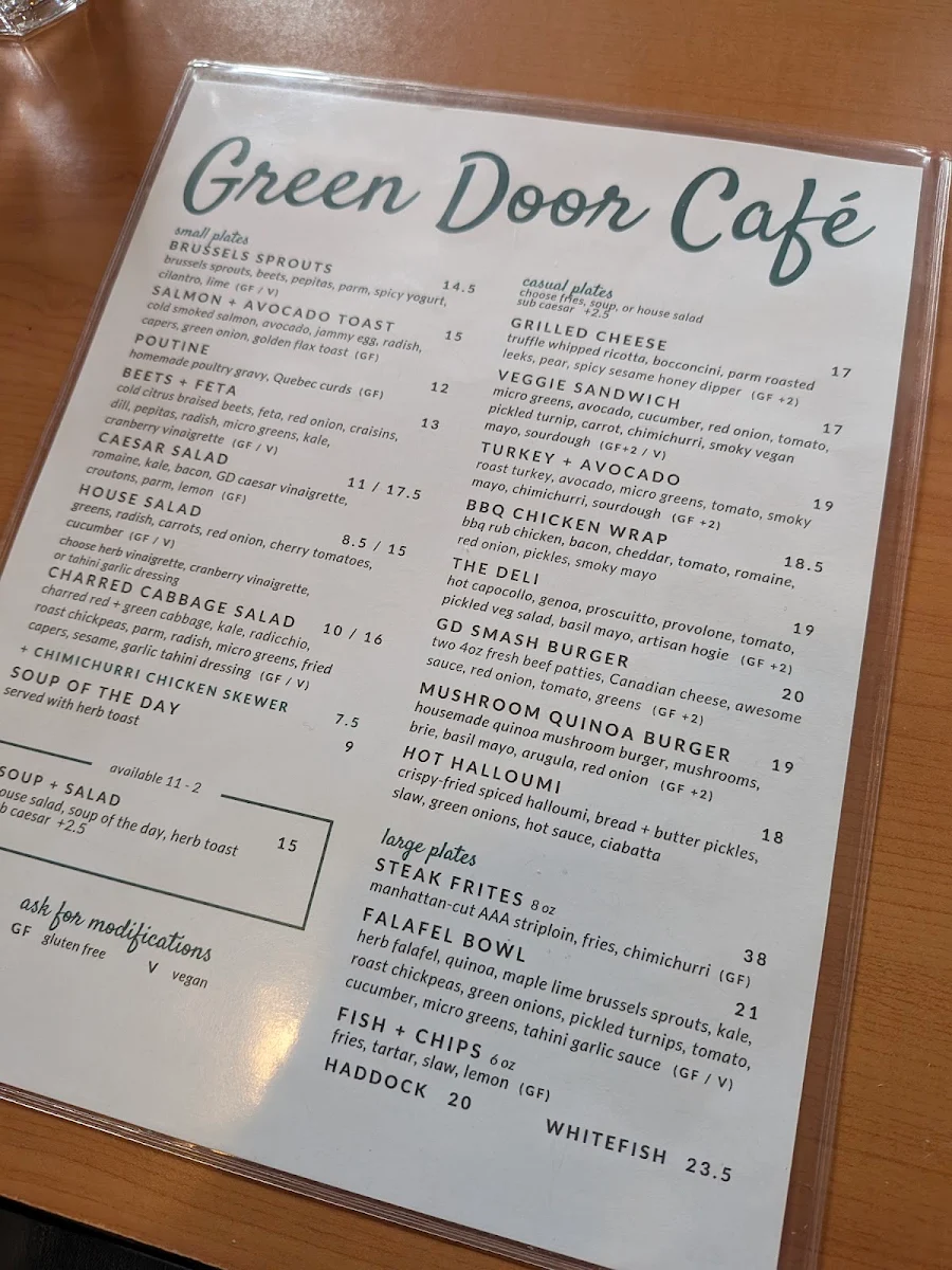 Menu, The Green Door Cafe