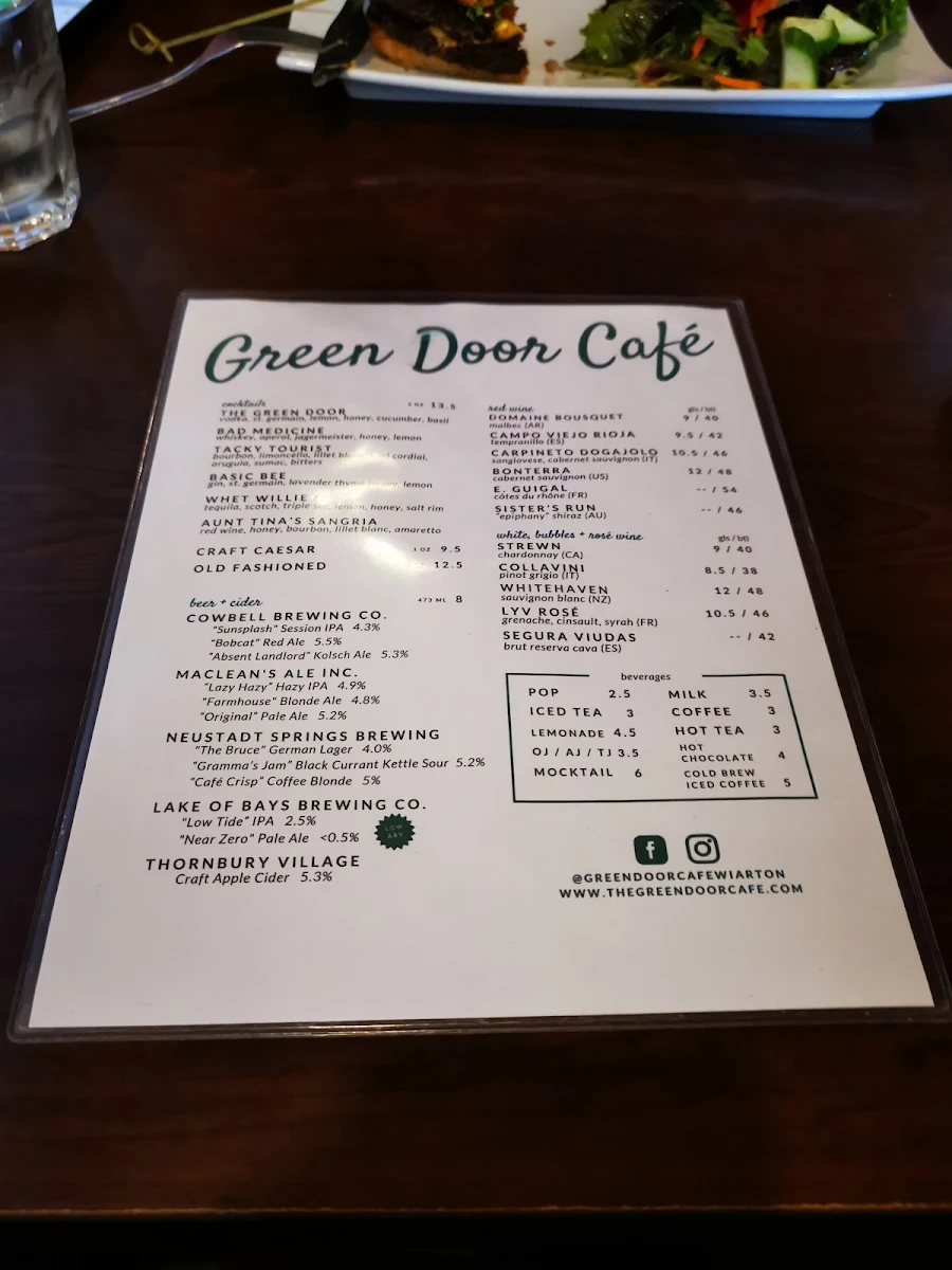 Menu, The Green Door Cafe