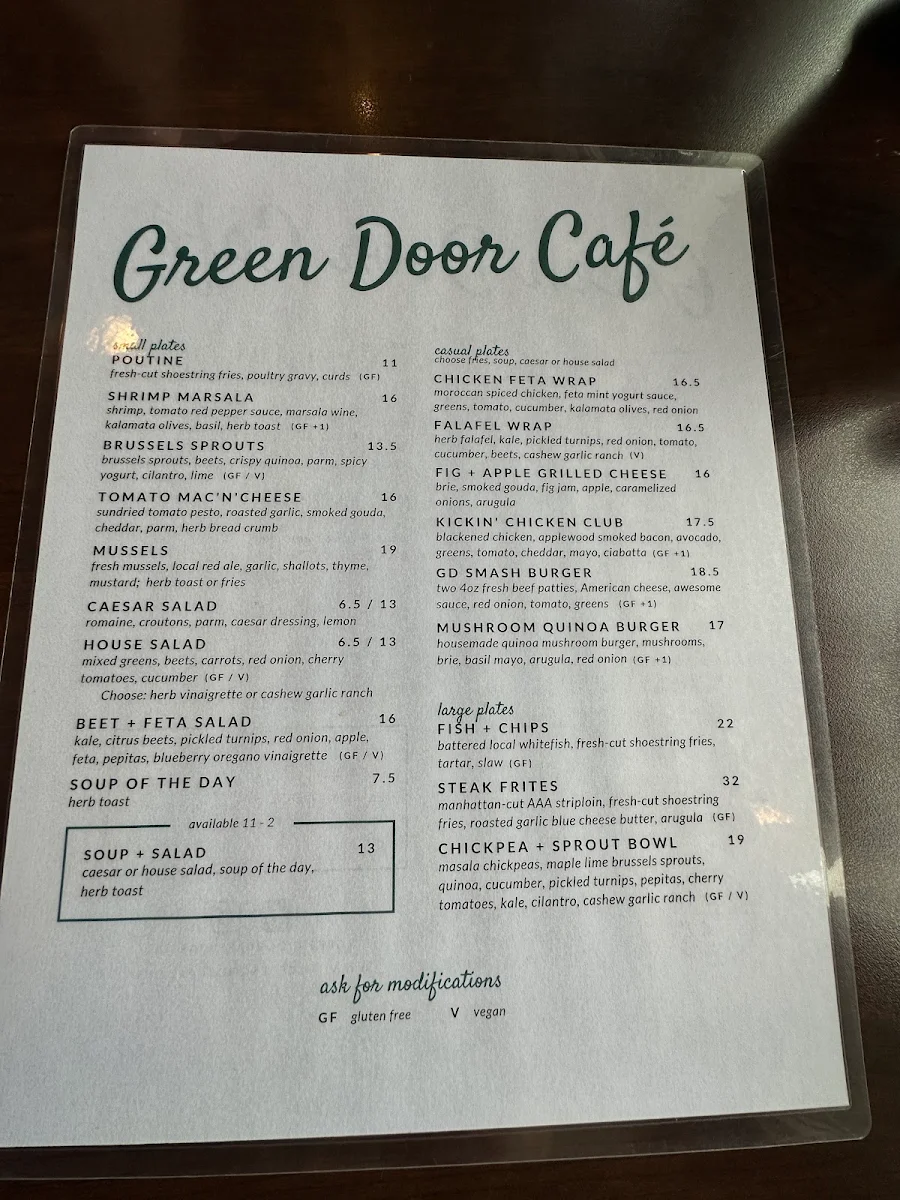 Menu, The Green Door Cafe