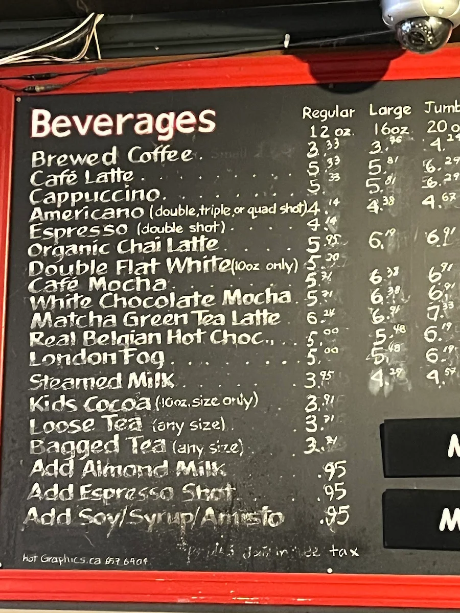 Menu, Melriches Coffeehouse